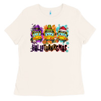 Bone Happy Hallothanksmas school bus Ladies Tee - NancyCooperArtShop