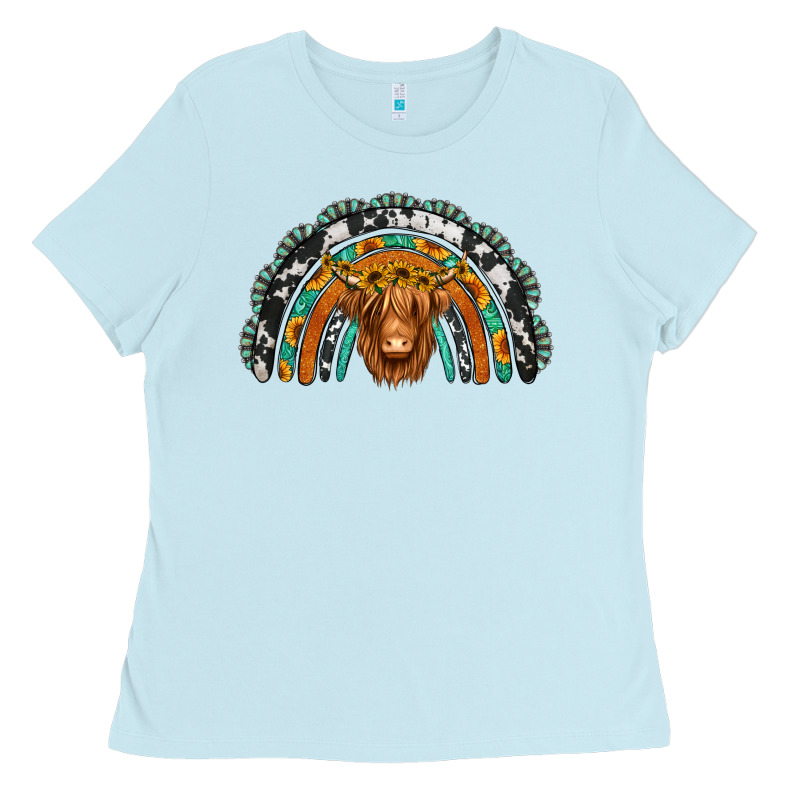 Turquoise Cowhide Sunflower Headband Highland Cow Ladies Tee by Jasminsmagicworld | Teevron