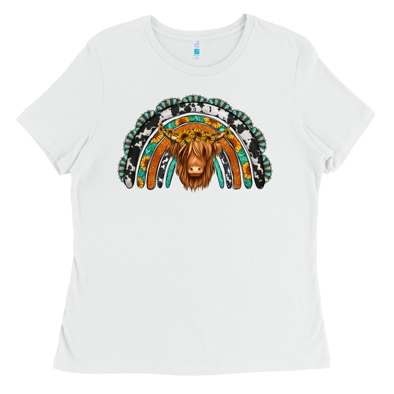 Turquoise Cowhide Sunflower Headband Highland Cow Ladies Tee by Jasminsmagicworld | Teevron