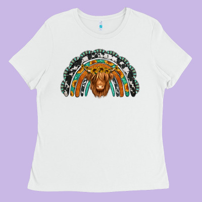 Turquoise Cowhide Sunflower Headband Highland Cow Ladies Tee Designed By Jasminsmagicworld