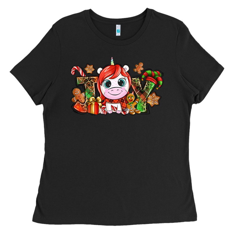 Joy Unicorn Christmas Ladies Tee by NancyCooperArtShop | Teevron
