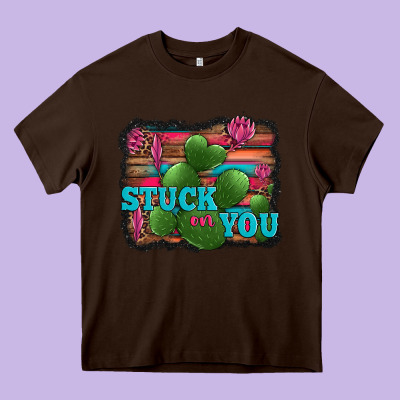 Stuck On You Heart Cactus Serape Leopard Background Heavy Core Tee Designed By Jasminsmagicworld