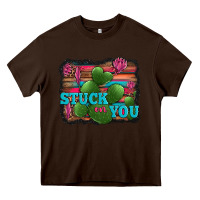 Chocolate Brown stuck on you heart cactus serape leopard background Heavy Core Tee - Jasminsmagicworld