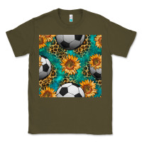 Army Green soccer balls and sunflowers with leopard and gemstone seamless pattern Classic Tee - BundleAndBundleShop