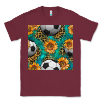 Burgundy soccer balls and sunflowers with leopard and gemstone seamless pattern Classic Tee - BundleAndBundleShop