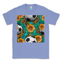 Colony Blue soccer balls and sunflowers with leopard and gemstone seamless pattern Classic Tee - BundleAndBundleShop