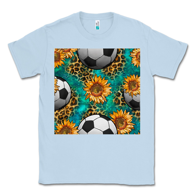 Soccer Balls And Sunflowers With Leopard And Gemstone Seamless Pattern Classic Tee by BundleAndBundleShop | Teevron