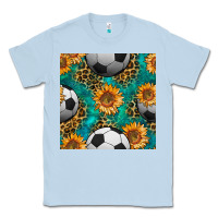 Dusty Blue soccer balls and sunflowers with leopard and gemstone seamless pattern Classic Tee - BundleAndBundleShop
