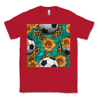 Red soccer balls and sunflowers with leopard and gemstone seamless pattern Classic Tee - BundleAndBundleShop