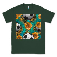Sports Green soccer balls and sunflowers with leopard and gemstone seamless pattern Classic Tee - BundleAndBundleShop