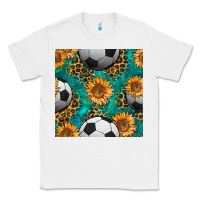 White soccer balls and sunflowers with leopard and gemstone seamless pattern Classic Tee - BundleAndBundleShop