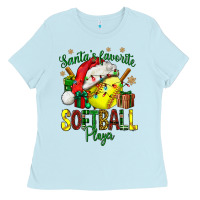 Baby Blue Santa's Favorite Softball player Ladies Tee - NancyCooperArtShop