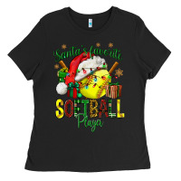 Black Santa's Favorite Softball player Ladies Tee - NancyCooperArtShop