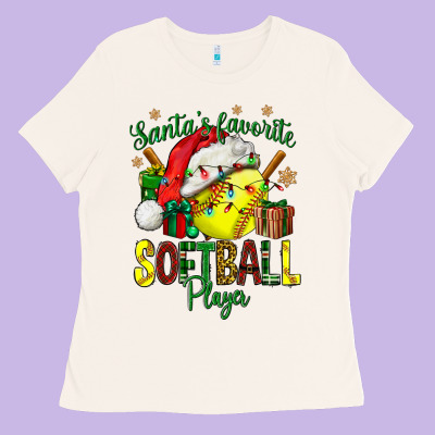Santa's Favorite Softball Player Ladies Tee Designed By Nancycooperartshop