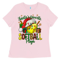 Bubblegum Pink Santa's Favorite Softball player Ladies Tee - NancyCooperArtShop