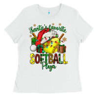 White Santa's Favorite Softball player Ladies Tee - NancyCooperArtShop