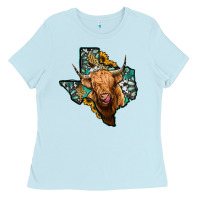 Baby Blue texas map highland cow Ladies Tee - Jasminsmagicworld