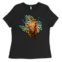 Black texas map highland cow Ladies Tee - Jasminsmagicworld