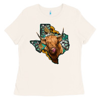 Bone texas map highland cow Ladies Tee - Jasminsmagicworld