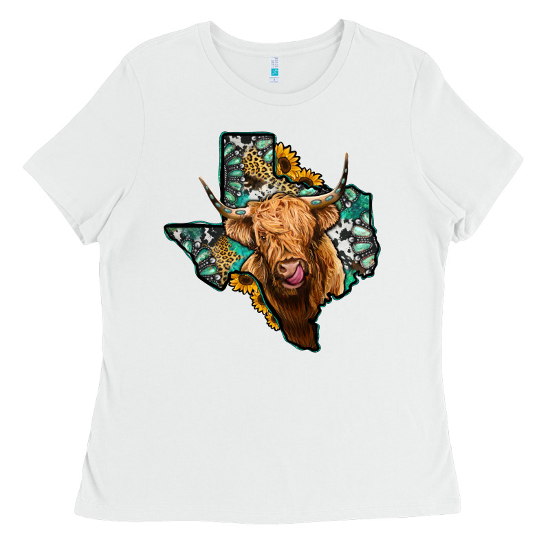 Texas Map Highland Cow Ladies Tee by Jasminsmagicworld | Teevron