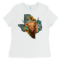 White texas map highland cow Ladies Tee - Jasminsmagicworld
