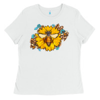 White bee sunflower leopard Ladies Tee - Jasminsmagicworld
