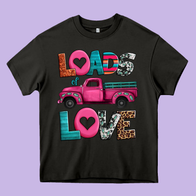 Loads Of Love Valentine's Day Truck Heavy Core Tee Designed By Jasminsmagicworld