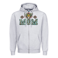 Heather Grey Mom with Cow skull Mother's Day Zipper Hoodie - CowGirlArtShop