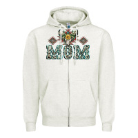Oatmeal Heather Mom with Cow skull Mother's Day Zipper Hoodie - CowGirlArtShop