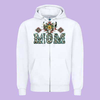 Mom With Cow Skull Mother's Day Zipper Hoodie Designed By Cowgirlartshop