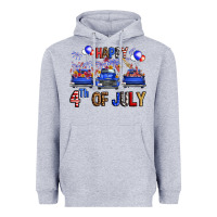 Heather Grey Western Truck Hello Fourth Of July America Heavyweight Hoodie - FaDigitalArtStudio