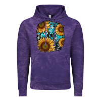 Cloud Purple sunflower cowhide and turquoise patches Vintage Hoodie - RanaPortraitStore