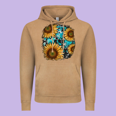 Sunflower Cowhide And Turquoise Patches Vintage Hoodie Designed By Ranaportraitstore