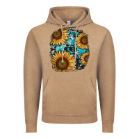 Vintage Coffee sunflower cowhide and turquoise patches Vintage Hoodie - RanaPortraitStore