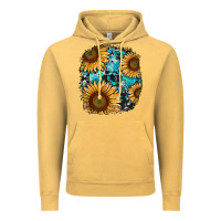 Vintage Mustard sunflower cowhide and turquoise patches Vintage Hoodie - RanaPortraitStore