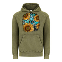 Vintage Olive sunflower cowhide and turquoise patches Vintage Hoodie - RanaPortraitStore