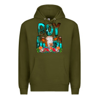Army Green Boy Mom Flowers Cow Premium Hoodie - CowCowDesign