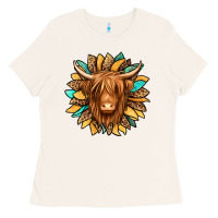 Bone highland cow turquoise sunflower Ladies Tee - Jasminsmagicworld