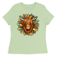 Matcha highland cow turquoise sunflower Ladies Tee - Jasminsmagicworld