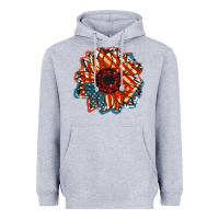 Heather Grey American Flag sunflower 4th of july Heavyweight Hoodie - FaDigitalArtStudio