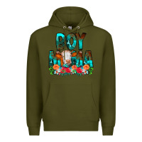 Army Green Boy Mama Flowers Cow Premium Hoodie - CowCowDesign