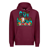 Burgundy Boy Mama Flowers Cow Premium Hoodie - CowCowDesign