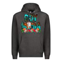 Charcoal Heather Boy Mama Flowers Cow Premium Hoodie - CowCowDesign
