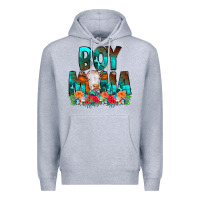 Heather Grey Boy Mama Flowers Cow Premium Hoodie - CowCowDesign