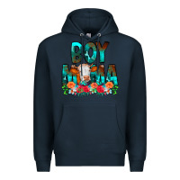 Navy Boy Mama Flowers Cow Premium Hoodie - CowCowDesign