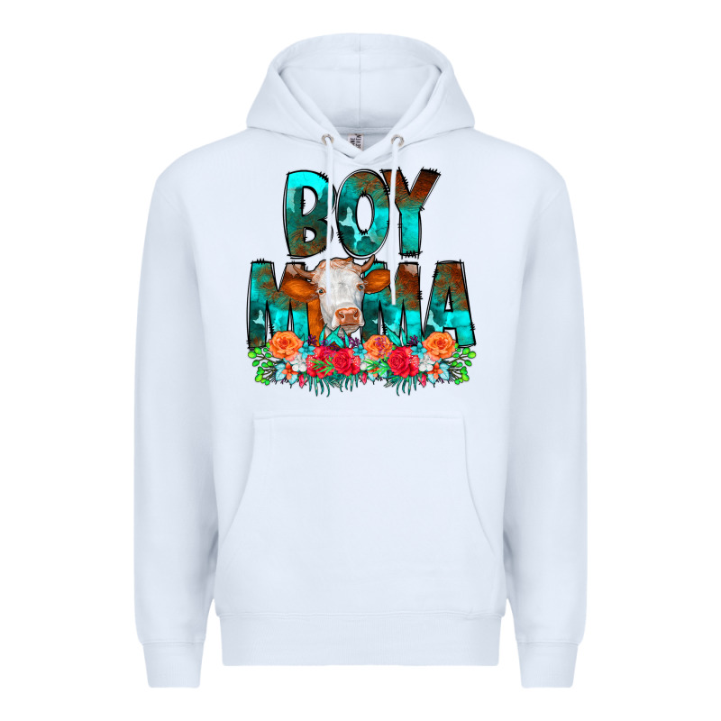 Boy Mama Flowers Cow Premium Hoodie by CowCowDesign | Teevron
