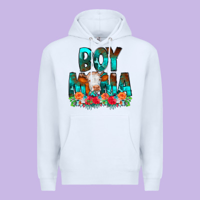 Boy Mama Flowers Cow Premium Hoodie Designed By Cowcowdesign