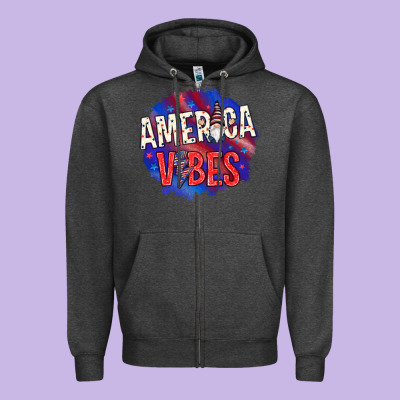 America Vibes With Gnome Zipper Hoodie Designed By Howdyjamesfarm