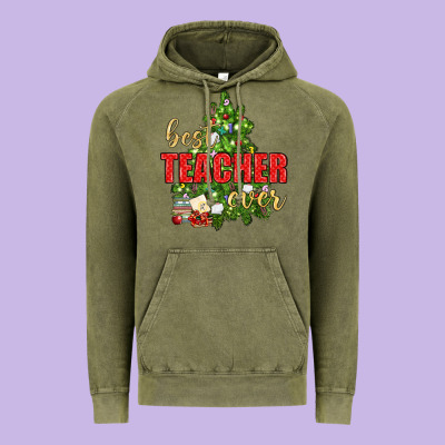 Best Teacher Ever With Christmas Tree Vintage Hoodie Designed By Bundleandbundleshop