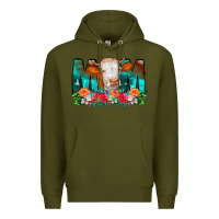 Army Green Cow Mom Turquoise Tooled Leather Flowers Premium Hoodie - CowCowDesign